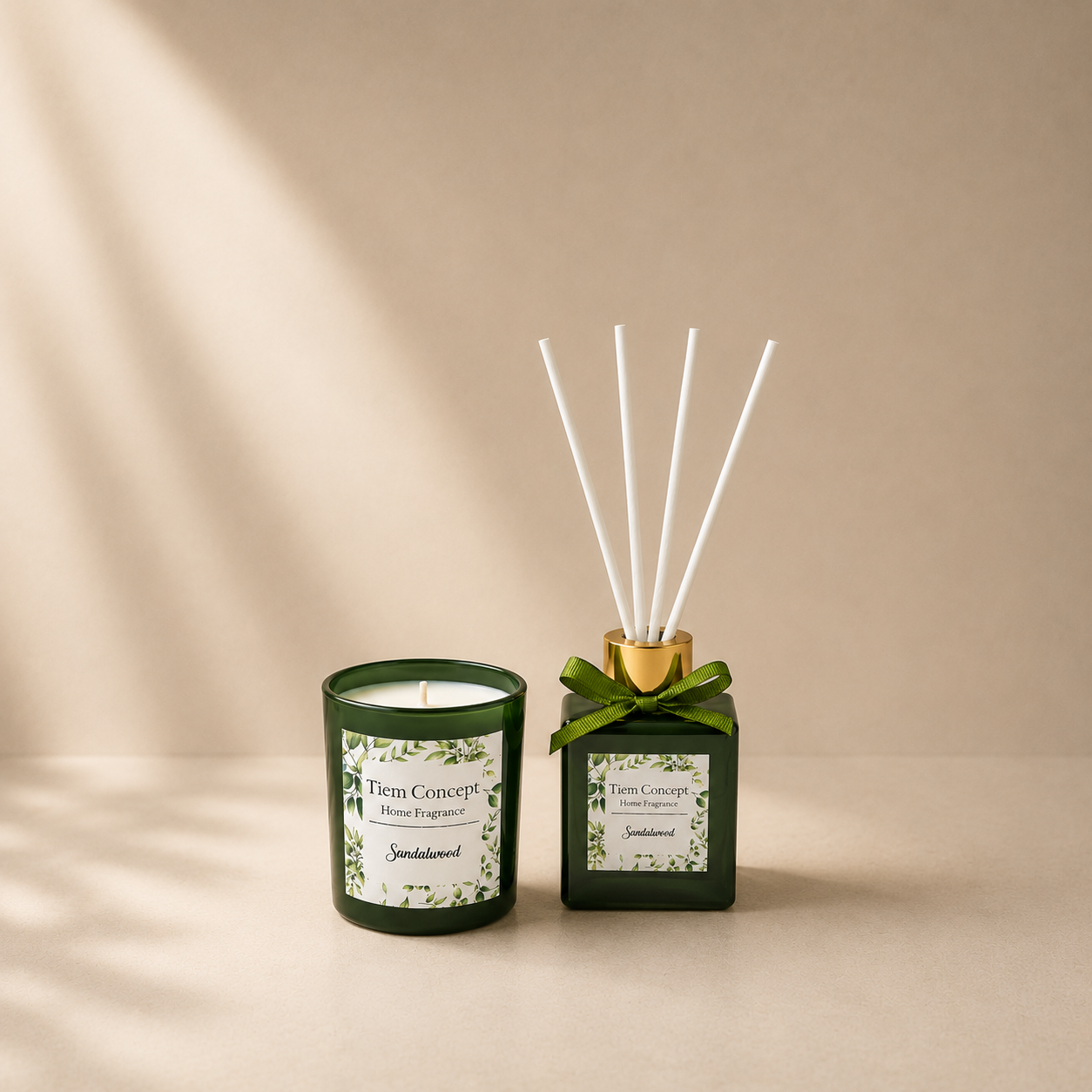 Vanilla Scented Gray Glass Candle and Room Fragrance Set 100 ml