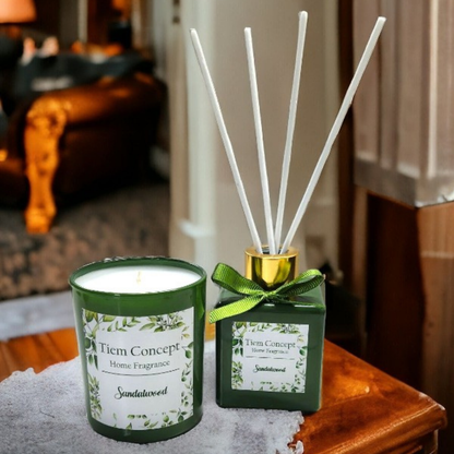 Sandalwood Scented Green Glass Candle and Room Fragrance Set 10 ml Valentine's Day Special