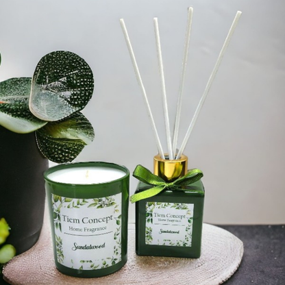 Sandalwood Scented Green Glass Candle and Room Fragrance Set 10 ml Valentine's Day Special