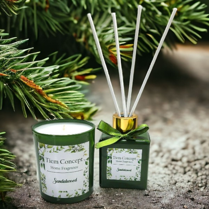 Sandalwood Scented Green Glass Candle and Room Fragrance Set 10 ml Valentine's Day Special