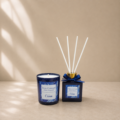 Vanilla Scented Gray Glass Candle and Room Fragrance Set 100 ml