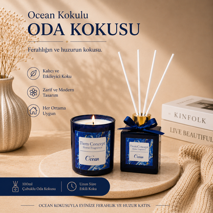 Vanilla Scented Gray Glass Candle and Room Fragrance Set 100 ml