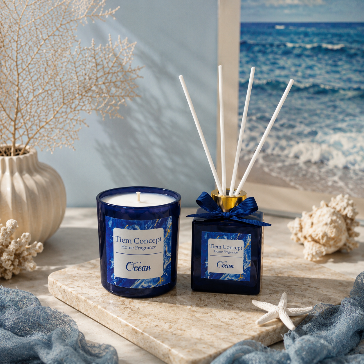 Vanilla Scented Gray Glass Candle and Room Fragrance Set 100 ml