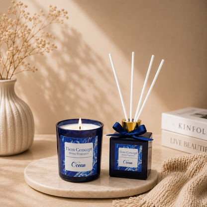Vanilla Scented Gray Glass Candle and Room Fragrance Set 100 ml