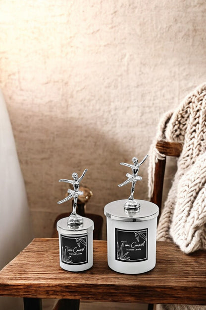 Tiem Concept Special Design Decorative Silver Ballerina Vanilla Scented 2-Piece White Glass Candle Set