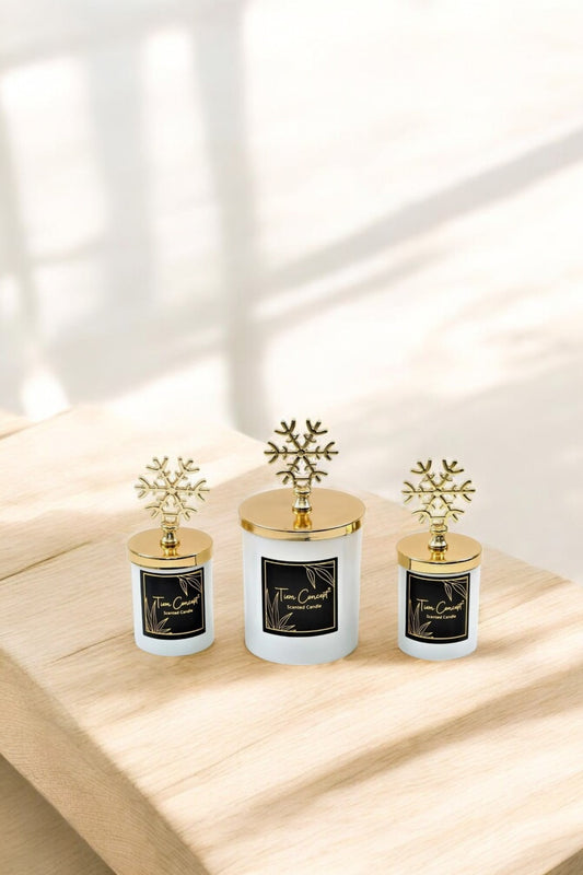 Tiem Concept Decorative Special Design Gold Cardboard Vanilla Scented 3-Piece White Glass Candle Set