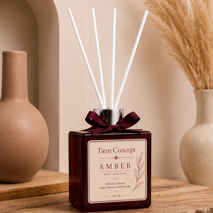 Çubuklu Oda Kokusu 100 ml Amber -  Bordo Parlak Şişeli Oda Kokusu