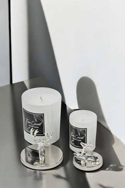 Tiem Concept Special Design Decorative Silver Deer Vanilla Scented 2-Piece White Glass Candle Set