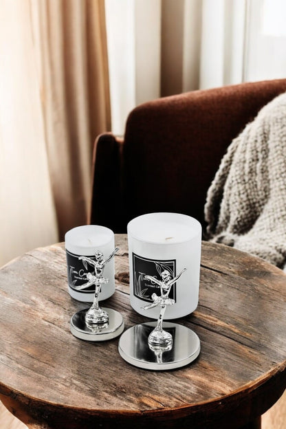 Tiem Concept Special Design Decorative Silver Ballerina Vanilla Scented 2-Piece White Glass Candle Set