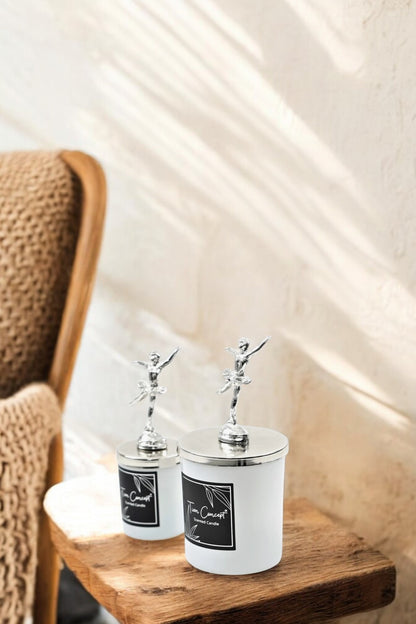Tiem Concept Special Design Decorative Silver Ballerina Vanilla Scented 2-Piece White Glass Candle Set