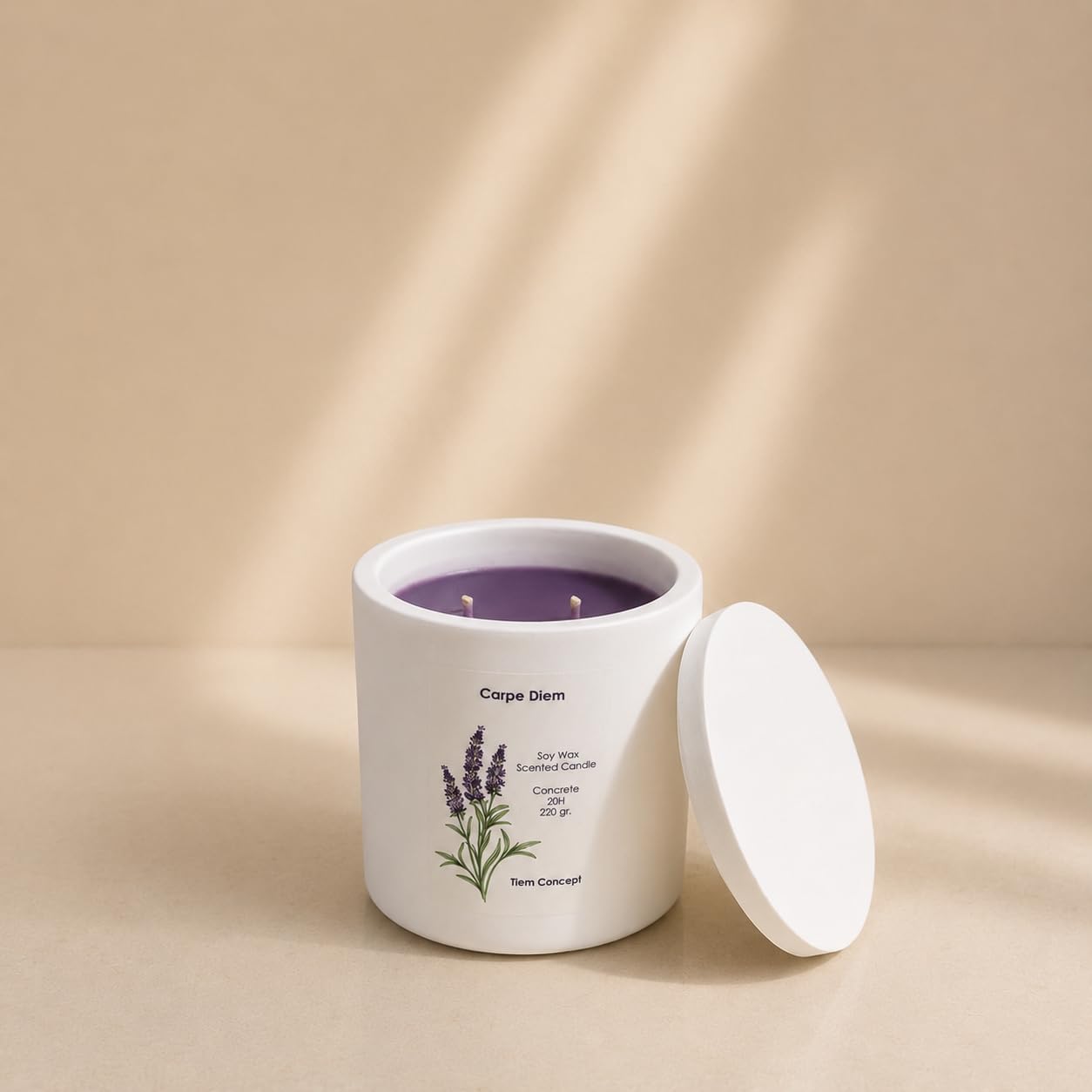 Lavanta Kokulu Beton Saksılı Kokulu Mum - %100 Doğal Soya Mum, El Yapımı Kapaklı Dekoratif Oda Kokusu
