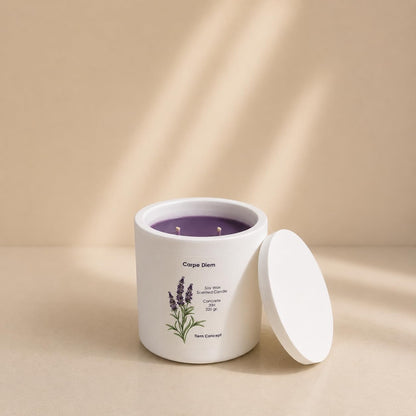 Lavanta Kokulu Beton Saksılı Kokulu Mum - %100 Doğal Soya Mum, El Yapımı Kapaklı Dekoratif Oda Kokusu