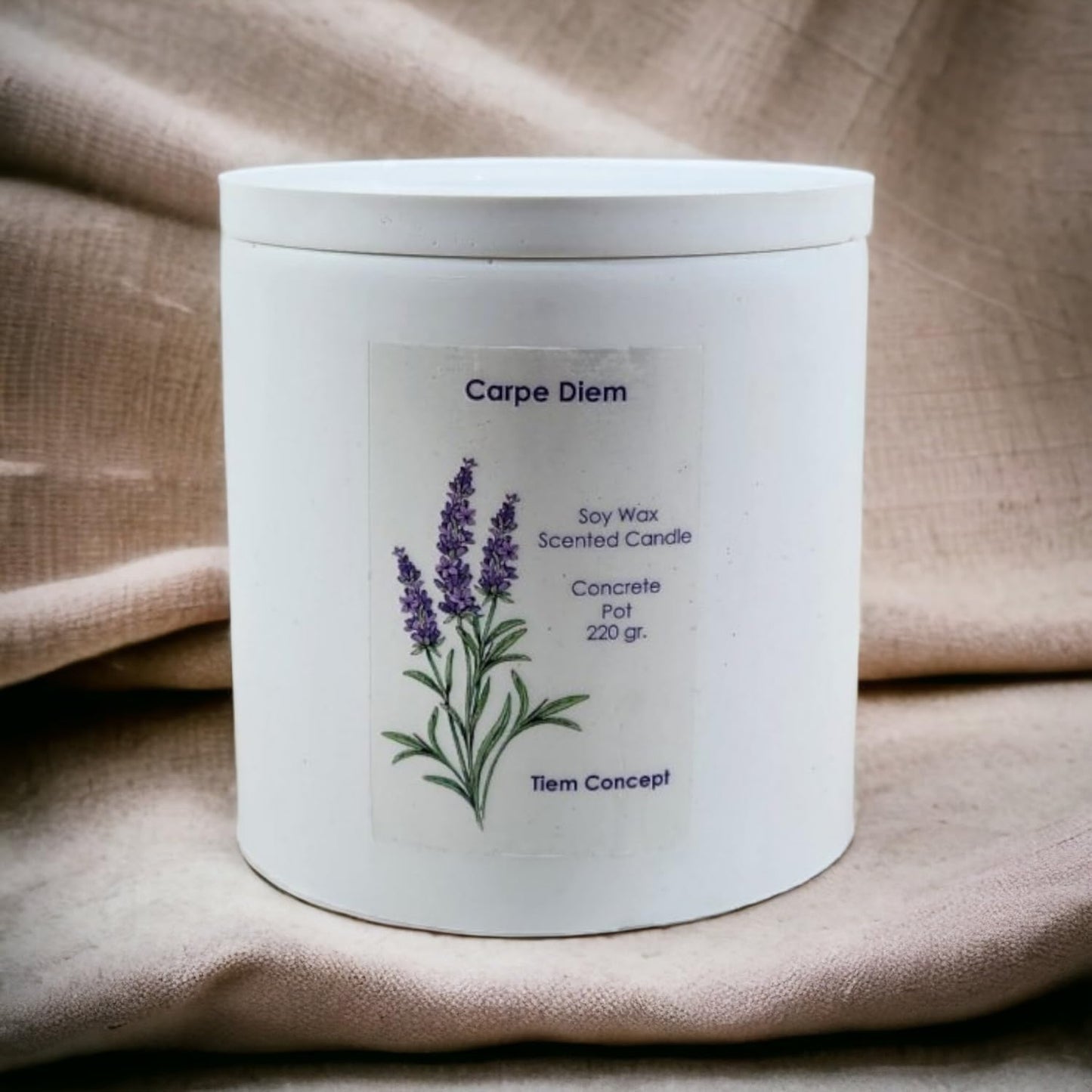 Lavanta Kokulu Beton Saksılı Kokulu Mum - %100 Doğal Soya Mum, El Yapımı Kapaklı Dekoratif Oda Kokusu