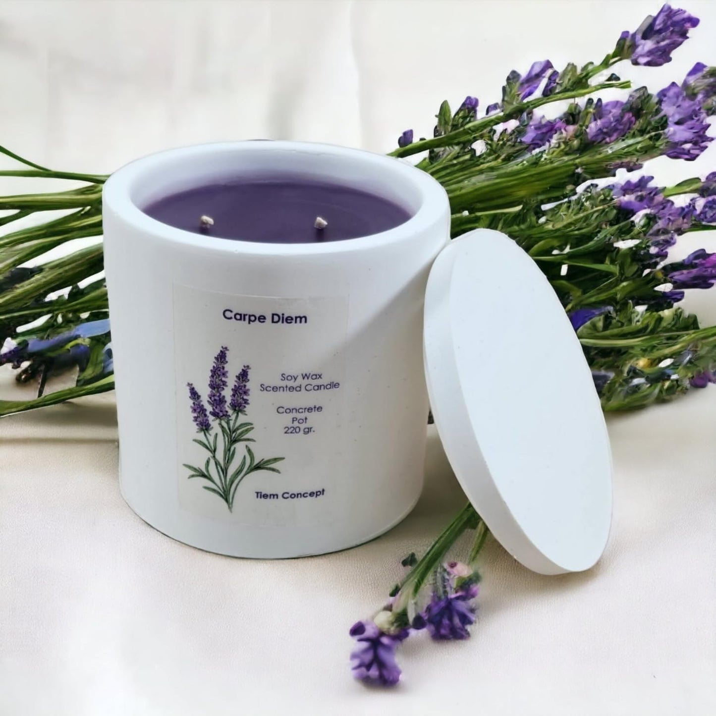 Lavanta Kokulu Beton Saksılı Kokulu Mum - %100 Doğal Soya Mum, El Yapımı Kapaklı Dekoratif Oda Kokusu
