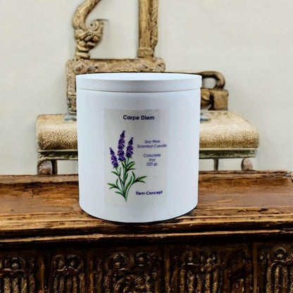 Lavanta Kokulu Beton Saksılı Kokulu Mum - %100 Doğal Soya Mum, El Yapımı Kapaklı Dekoratif Oda Kokusu