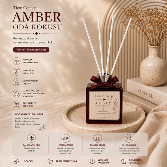 Çubuklu Oda Kokusu 100 ml Amber -  Bordo Parlak Şişeli Oda Kokusu