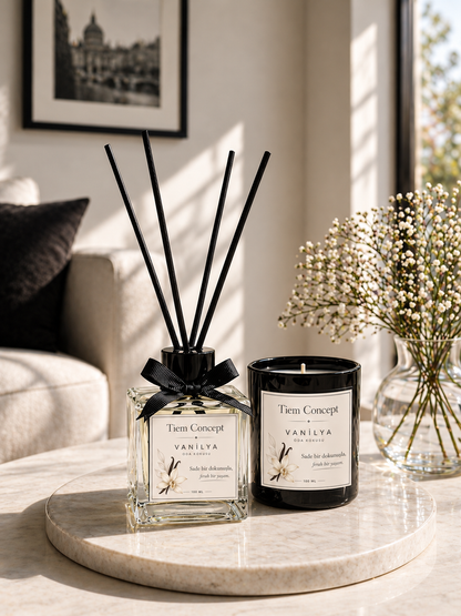 Stick Room Fragrance 100 ml and Black Glass Candle Set