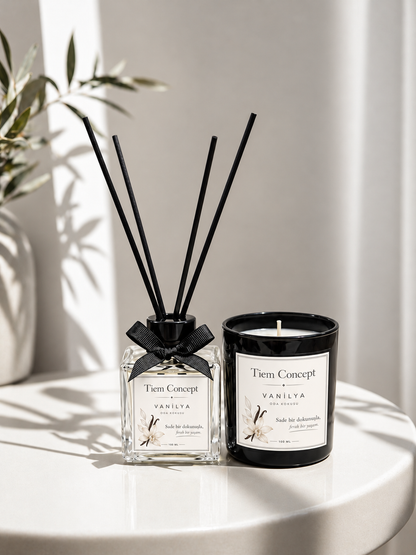 Stick Room Fragrance 100 ml and Black Glass Candle Set