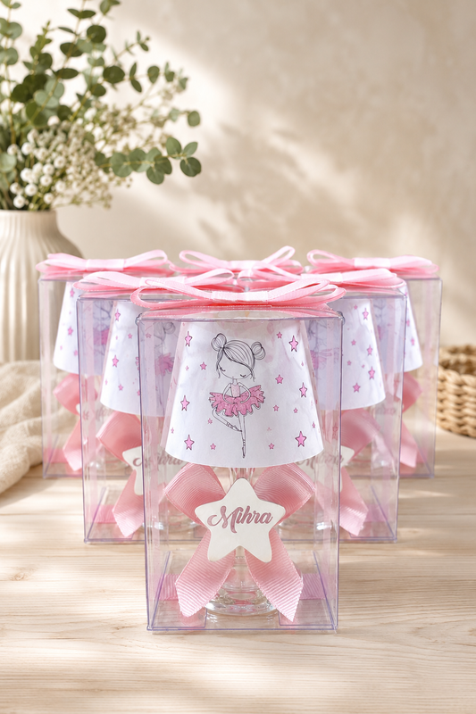 Baby Gift Boxed Personalized Pink Decorated Ballerina Printed Lampshade Candle Set of 10