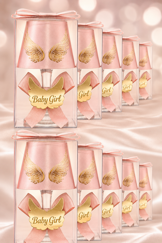 Baby Gift Boxed Personalized Powder Angel Wing Printed Lampshade Candle Set of 10