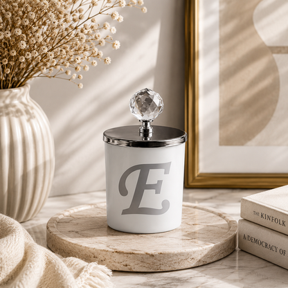 Tiem Concept Special Design L Letter Vanilla Scented Gold Crystal Top White Glass Candle