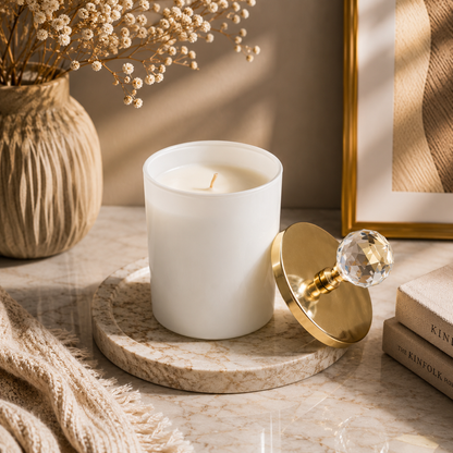 Tiem Concept Special Design L Letter Vanilla Scented Gold Crystal Top White Glass Candle