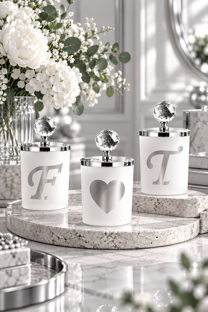 Tiem Concept Decorative Personalized Initial Vanilla Silver Crystal 3-Piece Glass Candle Set