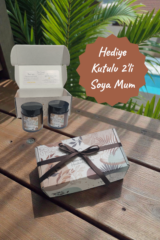 Dekoratif Hediye Kutulu %100 Aromaterapi Soya Mum Sandalağacı ve Okyanus Kokulu 2'li Kavanoz Seti