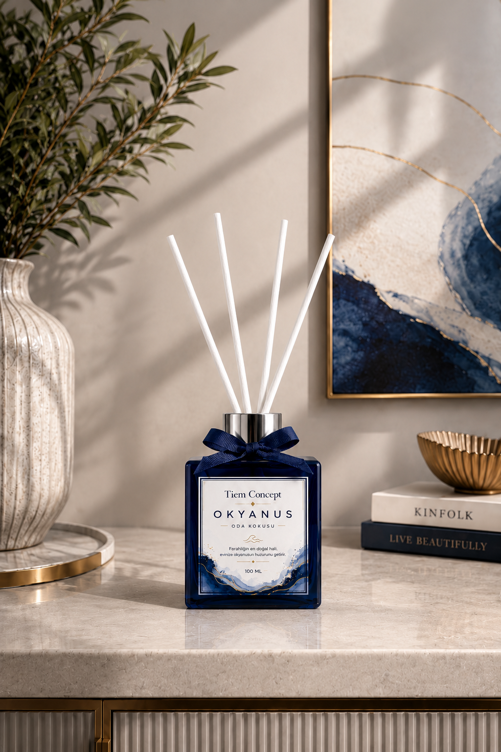 Çubuklu Oda Kokusu 100 ml Okyanus - Lacivert Parlak Şişeli Oda Kokusu
