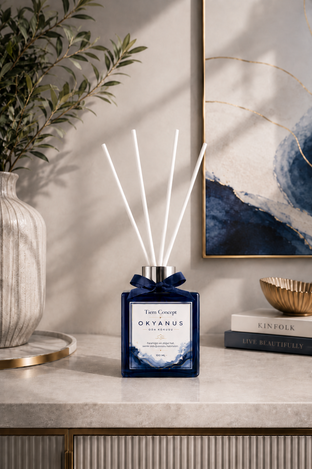 Çubuklu Oda Kokusu 100 ml Okyanus - Lacivert Parlak Şişeli Oda Kokusu