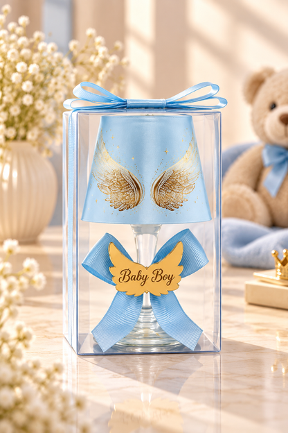 Baby Gift Boxed Custom Blue Decorated Angel Wing Printed Lampshade Candle Set of 10