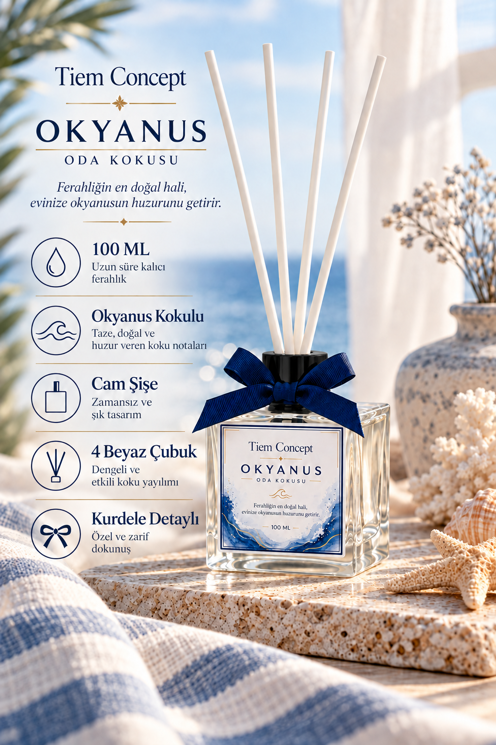 Okyanus Kokulu Çubuklu Oda Kokusu 100 ML – Şeffaf Şişe