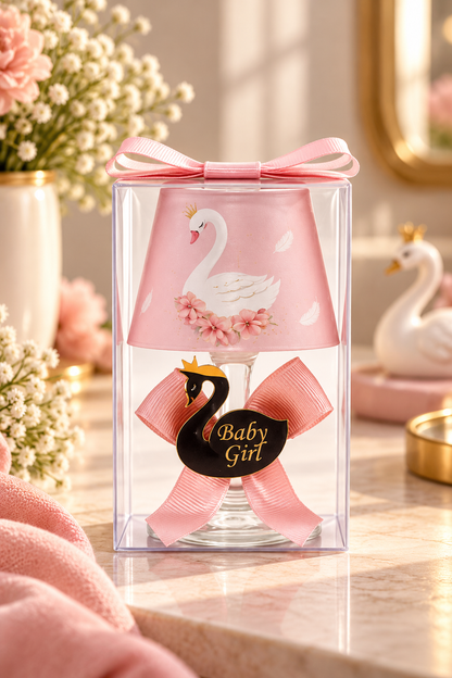 Baby Gift Boxed Personalized Powder Swan Printed Lampshade Candle Set of 10