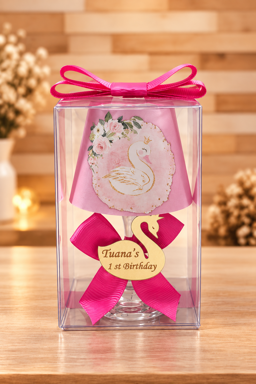 Baby Gift Pink Swan Printed Personalized Baby Lampshade Candle Holder (10 Pieces)