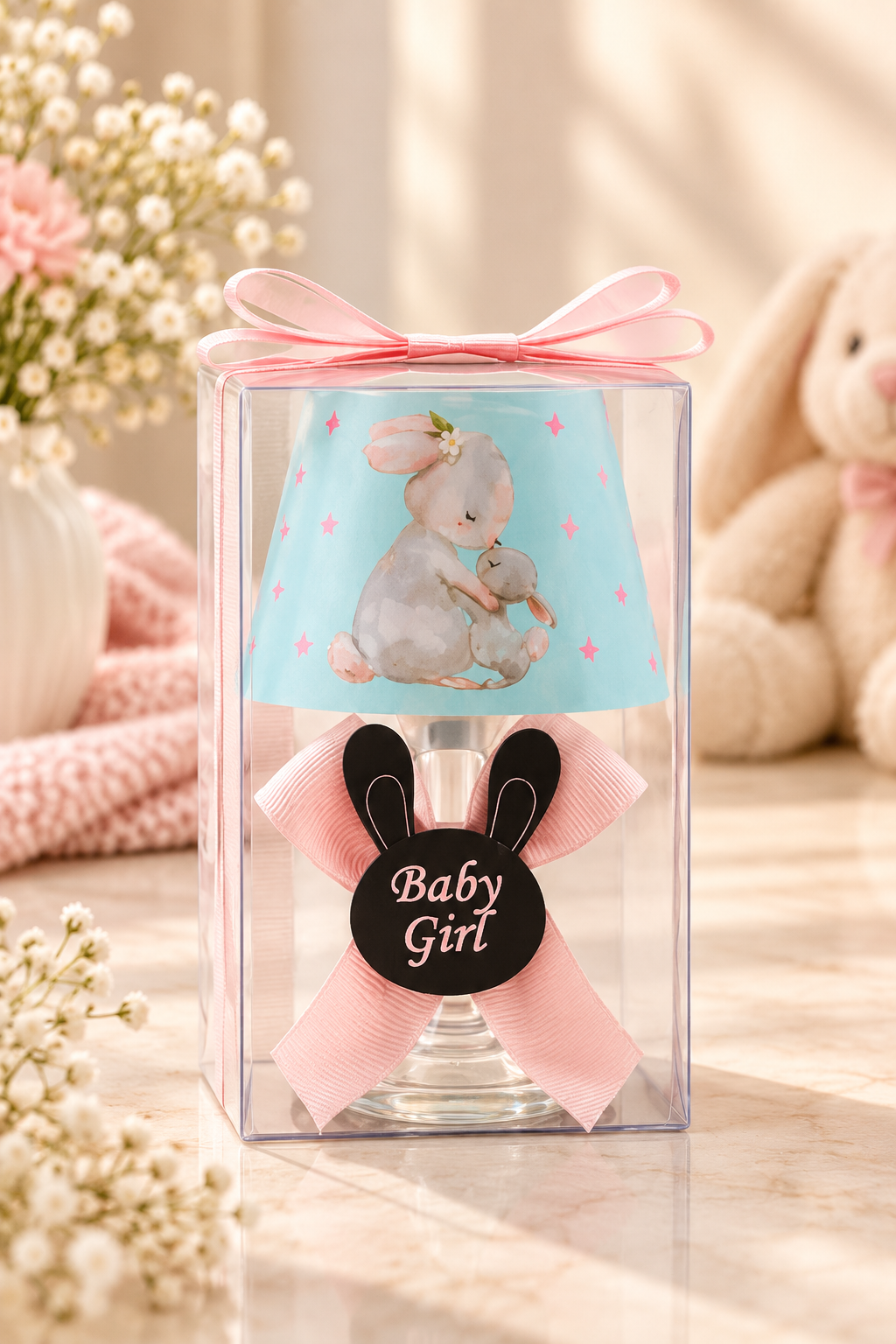 Baby Gift Boxed Custom Name Rabbit Printed Lampshade Candle Set of 10
