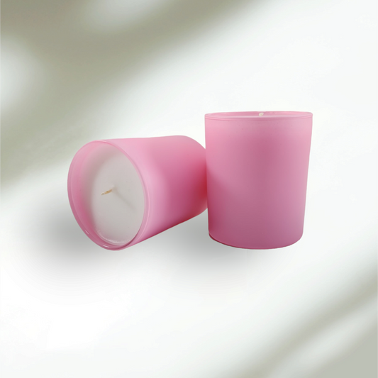 Toptan Pembe Renkli Cam  Bardak Mum (6,5 x 8 Cm)