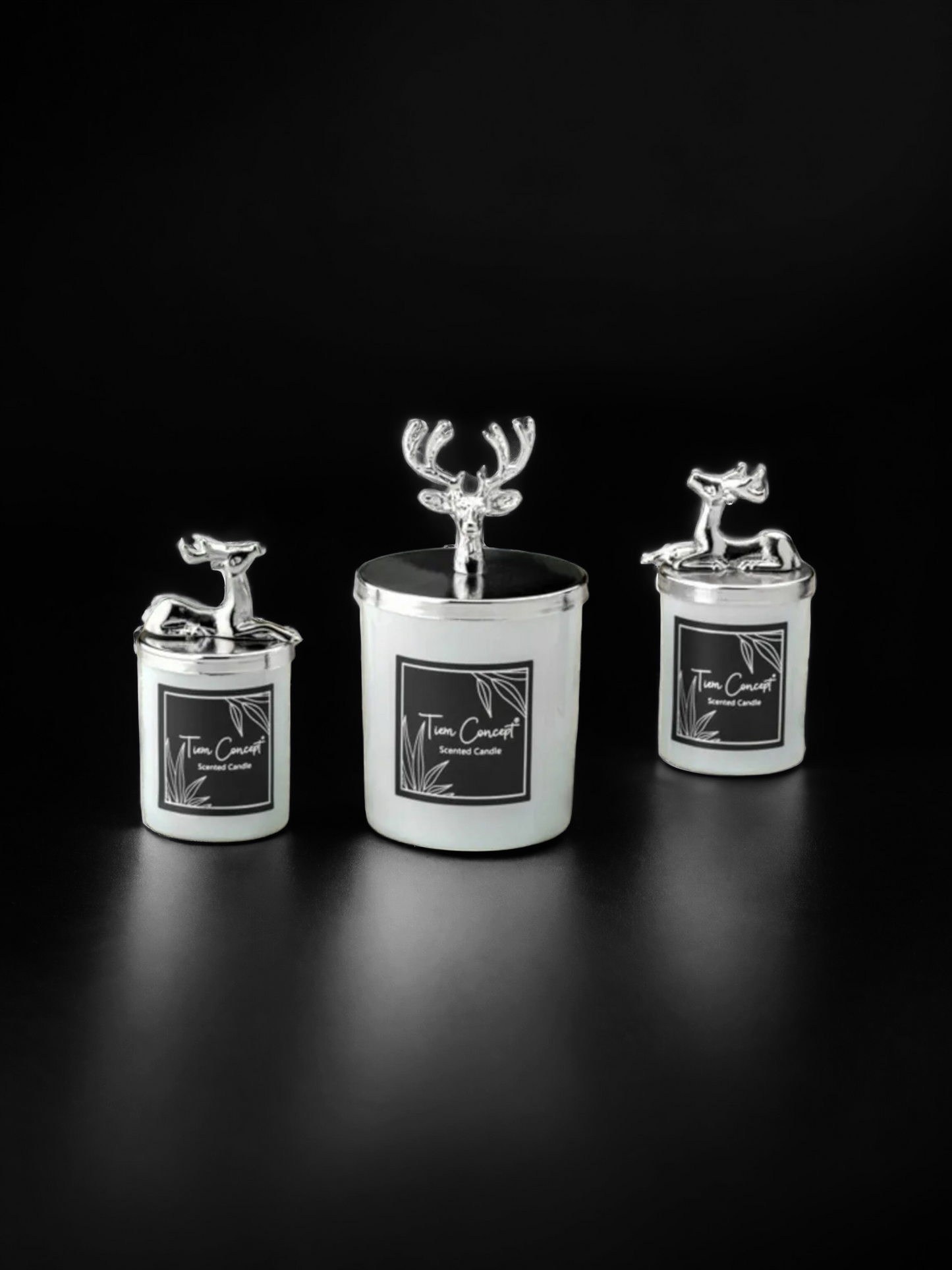 Tiem Concept Special Design Decorative Silver Deer Vanilla Scented 3-Piece White Glass Candle Set