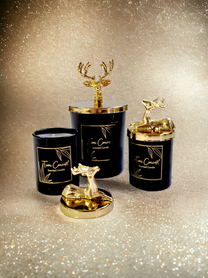 Tiem Concept Special Design Decorative Gold Deer Vanilla Scented 3-Piece Black Glass Candle Set