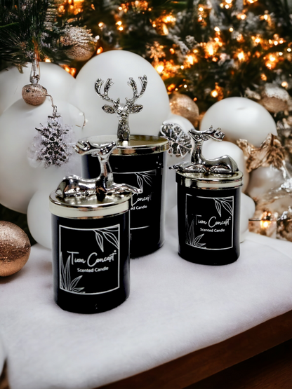 Tiem Concept Special Design Decorative Silver Deer Vanilla Scented 3-Piece Black Glass Candle Set