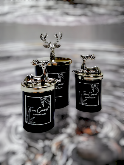 Tiem Concept Special Design Decorative Silver Deer Vanilla Scented 3-Piece Black Glass Candle Set