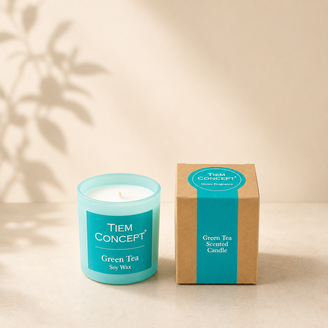 100% Soy Candle Green Tea Scented Mint Green Color Boxed Glass Candle