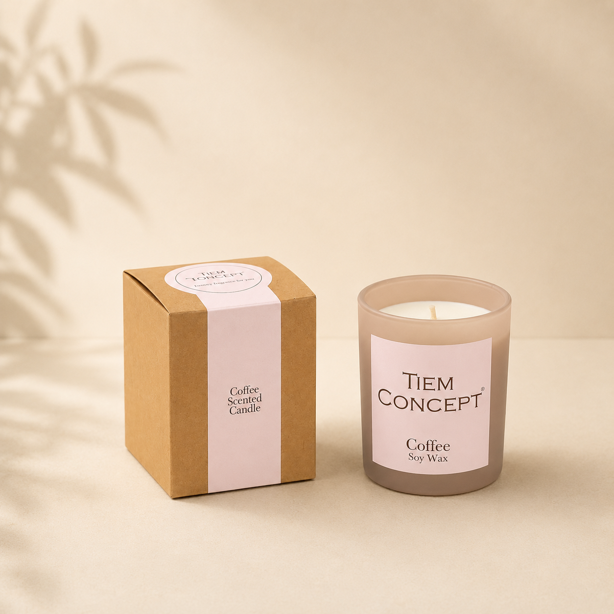100% Soy Candle Coffee Scented Mink Colored Boxed Glass Candle