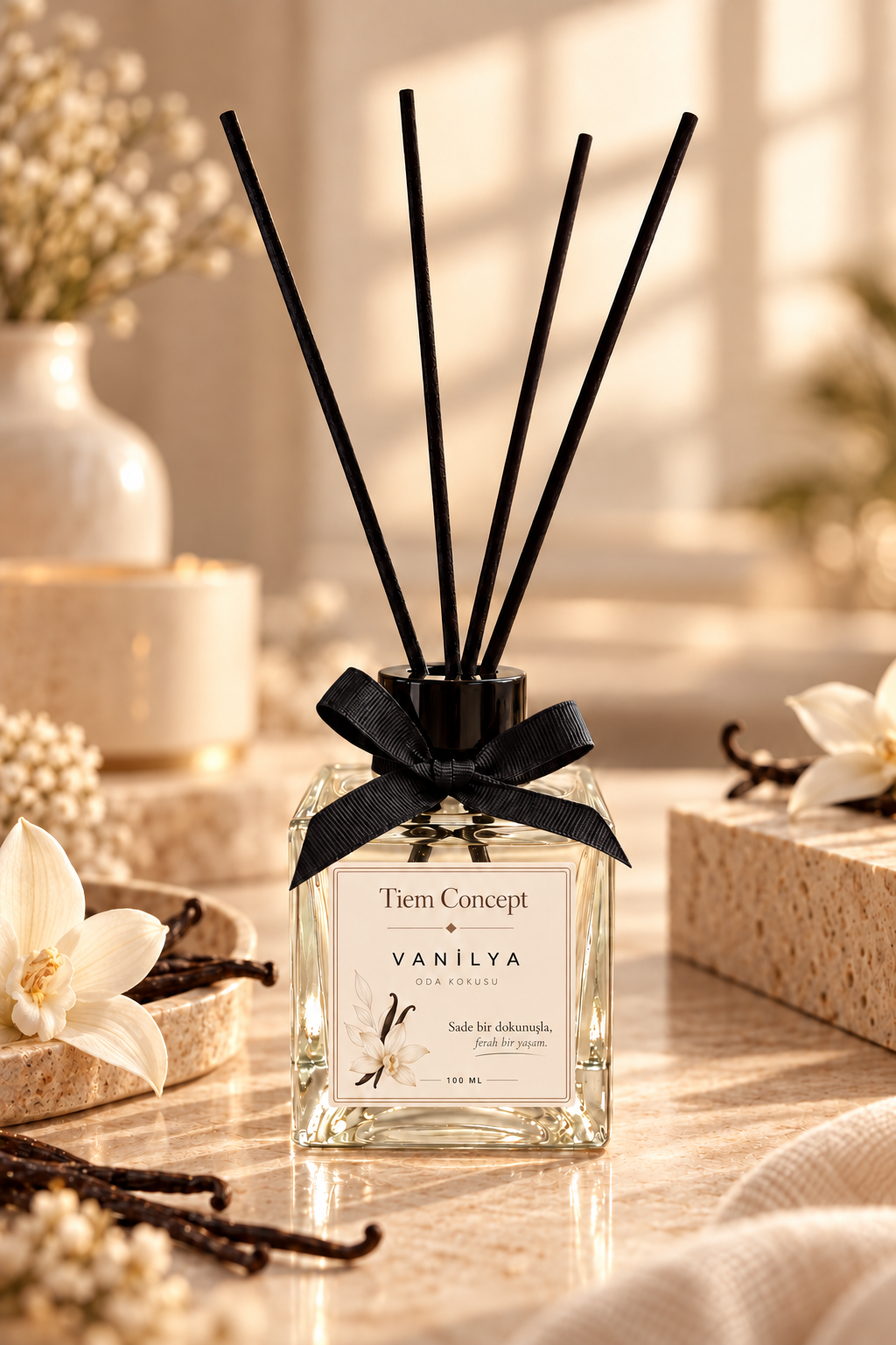 Vanilya Kokulu Çubuklu Oda Kokusu 100 ML – Şeffaf Şişe