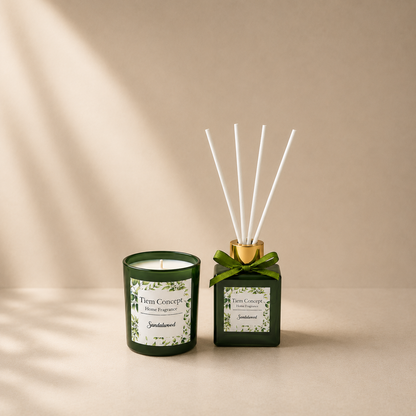Sandalwood Scented Green Glass Candle and Room Fragrance Set 10 ml Valentine's Day Special
