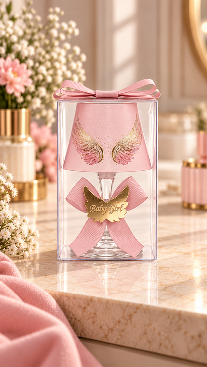 Baby Gift Boxed Personalized Powder Angel Wing Printed Lampshade Candle Set of 10