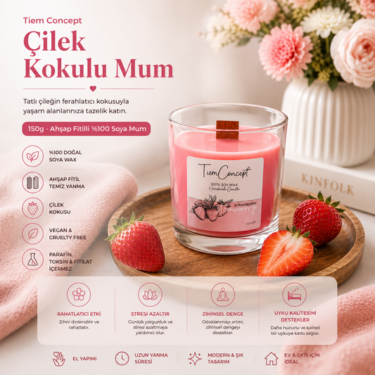 Ahşap Fitilli Kokulu Mum 150g - %100 Soya Mum - Şeffaf Bardak Aromaterapi Oda Kokusu