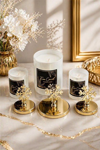 Tiem Concept Decorative Special Design Gold Cardboard Vanilla Scented 3-Piece White Glass Candle Set