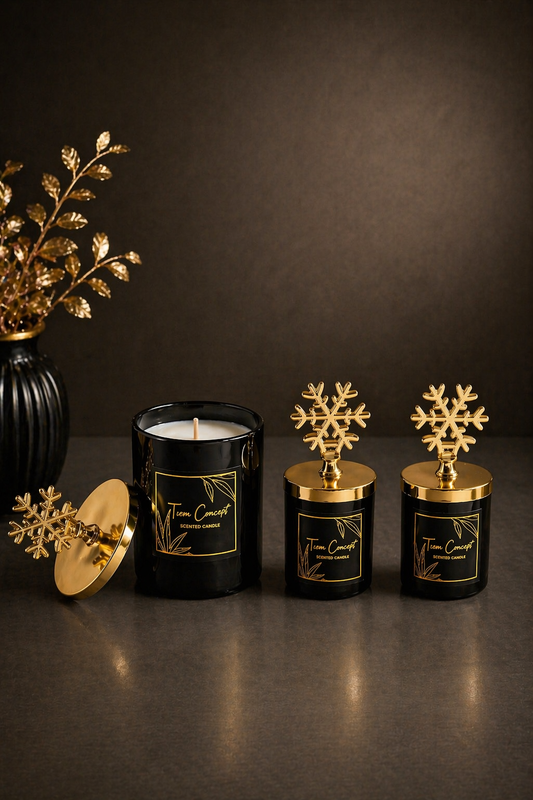 Tiem Concept Decorative Special Design Gold Cardboard Vanilla Scented 3-Piece Black Glass Candle Set