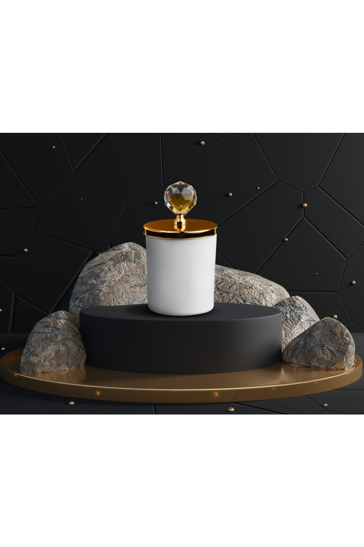 Tiem Concept Special Design I Letter Vanilla Scented Gold Crystal Top White Glass Candle