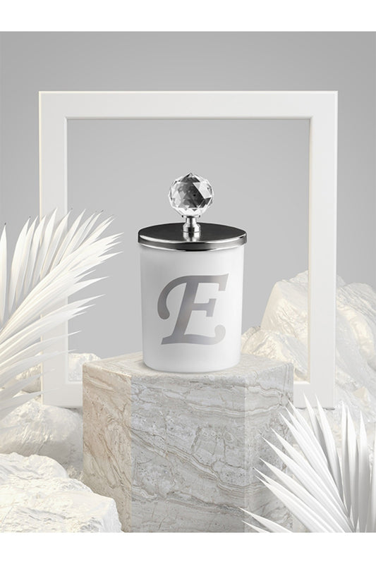 Tiem Concept Special Design E Letter Vanilla Scented Silver Crystal Top White Glass Candle
